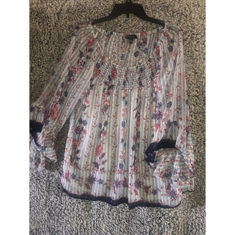 MELISSA PAIGE PETITES ELEGANT PLEATED CHIFFON BLOUSE MULTICOLOR PXL